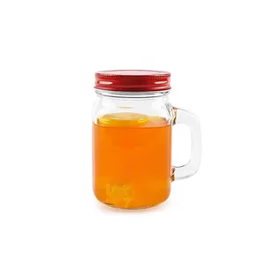 400ml 14oz Clear Glass Mason Jar Mugs with Handle and Straws Old Fashioned Good Morning Drinking Glass