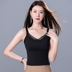 Women's Mesh Panel Camisole Sleeveless High Elasticity Breathable Inner Top Solid Color Polyester Backless Base Layer - Product Image 1
