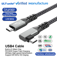 Câble USB4 multifonctionnel ULT-unite à 90 degrés, vidéo 8K, transfert de données 40 Gbps, USB Type C, charge rapide, avec emballage en polybag pour données vidéo