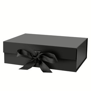 Luxury Black Ribbon Gift <b>Box</b>, Custom Insert Wine Chocolate Gift Packaging <b>Box</b> for <b>Christmas</b> Wedding Birthday Present - Product Image 1