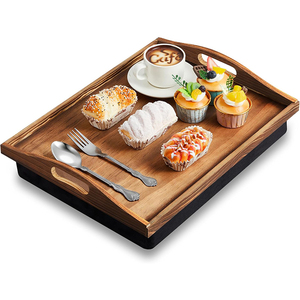 Plateau de service pour le petit-déjeuner en bois d'acacia de qualité supérieure avec base en mousse antidérapante, plateau de <span class=keywords><strong>lit</strong></span> en bois d'acacia durable avec coussin antidérapant - Product Image 1