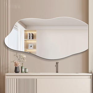 Miroir mural LED contemporain avec bord irrégulier sans cadre 3 couleurs à intensité variable Dressing moderne pour miroir de salon ou de salle de bain - Product Image 6