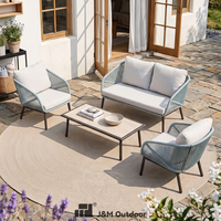 Ensemble de canapé 4 places J&M T820 en aluminium et corde PE avec table basse, design moderne, résistant aux intempéries, mobilier de jardin extérieur