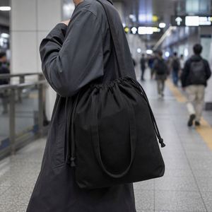 Sac fourre-tout en toile de coton noir personnalisé avec cordon de serrage, vente en gros OEM - Product Image 2
