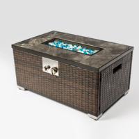Table de foyer au propane de 32 pouces, 50000 BTU, cheminée rectangulaire au gaz avec table en carreaux et base en osier pour terrasse