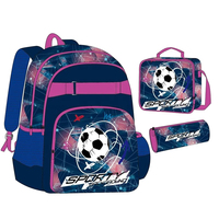 Wasserdichter Unisex-Rucksack 16 Zoll, personalisierter Fußball-Fan-Print-Rucksack, 3-teiliges Set für Kinder, Schultasche mit Lunchbag & Federmäppchen
