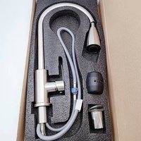 Robinet de cuisine en acier inoxydable 304 noir avec douchette extractible, eau chaude et froide, pour évier de lavage de légumes, poignée en zinc, finition brossée