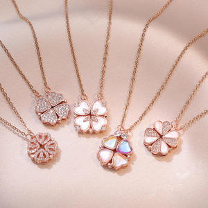 Collier tendance en acier inoxydable plaqué or <span class=keywords><strong>pour</strong></span> femme, avec pendentif cœur trèfle à quatre feuilles en zircon ouvrable, vente chaude - Product Image 4