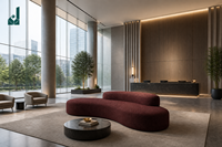 Ensemble de canapés de bureau modulaires incurvés de luxe, modernes, italiens, écologiques et durables, en tissu texturé bordeaux avec éponge haute densité