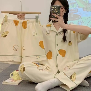 Conjunto de Pijama de 3 Piezas para <span class=keywords><strong>Mujer</strong></span>, Camiseta con Botones, Pantalones Cortos y Largos, Estampado Bonito, Ropa de Dormir para Todas las Temporadas - Product Image 6