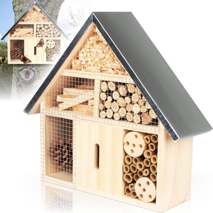 Hôtel d'insecte en bois avec <span class=keywords><strong>toit</strong></span> en métal <span class=keywords><strong>maison</strong></span> d'insecte naturel pour divers insectes volants papillons chambre d'élevage - Product Image 5