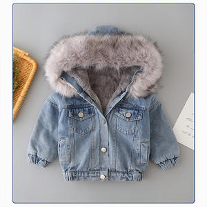 Vestiti invernali per neonati Casual con chiusura a cerniera per bambini cappotti in Denim con cappuccio caldo in pile per bambini <span class=keywords><strong>Jeans</strong></span> giacche per ragazze - Product Image 3