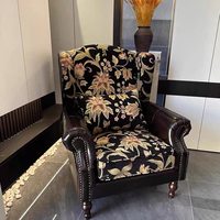 Blumen-Tiger-Stuhl im Französischen Retro & Amerikanischen Stil Stoff-Leder Hochlehner Wohnzimmerstuhl mit Massivholzbeinen Wohnmöbel