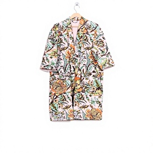 Handmade Vintage Kantha Knitted Stripe Long Kimono <b>Robe</b> Floral Indian Quilt Organic Cotton Jacket Soft Winter Autumn Womens Wear - Product Image 1
