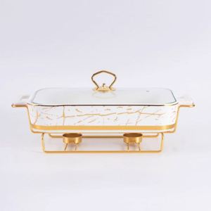 Olla Nórdica Rectangular de Cerámica con Doble Asa para Sopa, Soporte Moderno para Hotel, Plato Creativo para Hornear con Vela de Bajo Calor - Product Image 3