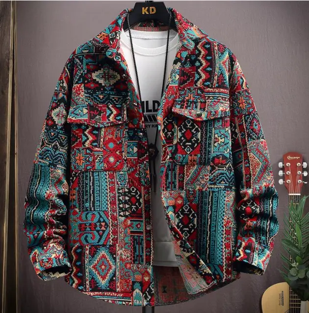 New Autumn And Winter Men'S Loose Fitting Jacket Vintage Ethnic Style Jacquard Top Men'S Coats For Men With Button