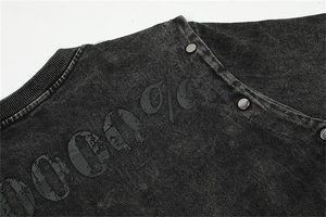 Maglietta Vintage a maniche corte con lavaggio a girocollo T-Shirt da <span class=keywords><strong>uomo</strong></span> con bottoni stile gotico, <span class=keywords><strong>camicia</strong></span> in cotone 100% pesante - Product Image 5