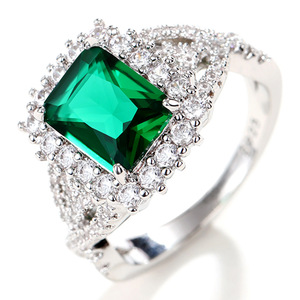 Emerald Color Square Design Ring Elegant Style Finger Ring for Women - Product Image 1