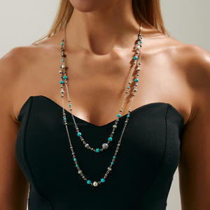 Toptan mizaç taklit inci katmanlı uzun boncuk kolye zarif stil uzun yıldız şekilli püskül kazak zinciri - Product Image 5