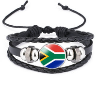 Bracelets en cuir avec logo de drapeaux de différents pays africains, pierres précieuses en verre, Côte d'Ivoire, Libye, Nigéria, Ghana, Sénégal, bracelet avec drapeau, cadeaux sportifs