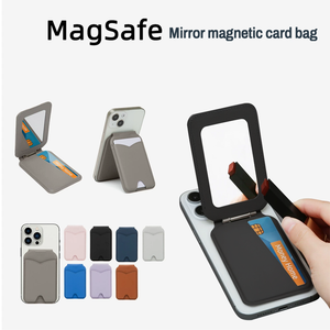 Support de téléphone en cuir PU avec aimant puissant, porte-cartes et miroir de maquillage, pour <span class=keywords><strong>utilisation</strong></span> sur bureau, compatible avec iPhone 16 15 14 13 12 - Product Image 4