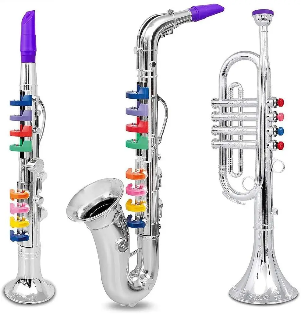 Saxofón electrónico de emulación de plástico para niños, instrumento Musical de cordoncillo, juguete educativo personalizado