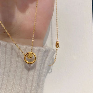 Zhou Family Gold Ball Necklace For Women 24k Real Gold Plated Copper Alloy Charm Collarbone Chain Gift Jewelry - Product Image 2
