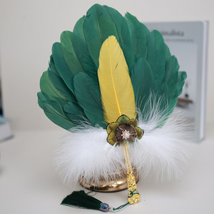 Fan hâm mộ tay lông vũ tự nhiên tay thủ công phong cách retro cổ điển hiệu suất trang trí thanh lịch khiêu vũ bên gấp fan hâm mộ - Product Image 5