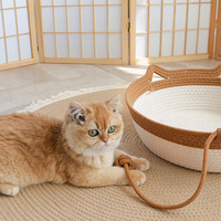 Lit pour chat en rotin tressé, tapis à gratter pour chat, panier rond rafraîchissant d'été, nid pour chat, lit de couchage pour chat, petit tapis pour chaton et chien