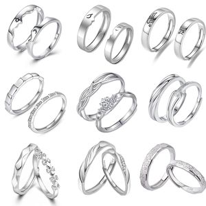 Anillos de Pareja Ajustables de Cobre Electrochapado, Anillos de Boda Abiertos con Circonita y Corona, Estilo Coreano, Sencillos, Elegantes y a la Moda para Hombre y Mujer - Product Image 2