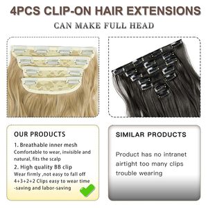 Extensions de cheveux synthétiques à clipser, 4 pièces, mèches longues ondulées blondes mélangées brun <span class=keywords><strong>miel</strong></span> doux pour femmes - Product Image 5