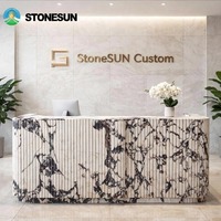 Bureau de réception en marbre Calacatta Viola StoneSun, pierre naturelle italienne, avec éclairage LED, rangement, pour hôtel, boutique, salon, bureau de réception sur mesure