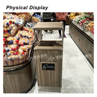 Table de Dégustation en Bois avec Cadre en Acier Inoxydable et Poubelle Intégrée pour Supermarché