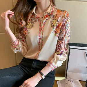 2024 Casual Tops Spring Fashion Women Floral Print Blouse Tops Ladies Shirts Clothes Blusa Elegant Floral Print Shirt