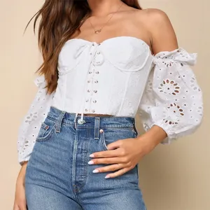 2024 Women'S Soft Blouses Shirts Cotton Y2K Blouses Elegant Custom Corset Tube White Crop Tops For Women