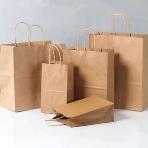White and Brown Classic Recyclable Kraft Paper Twisted Handle Shopping Carrier <b>Bag</b> for Supermarket Promotion with Custom Logo - Product Image 3