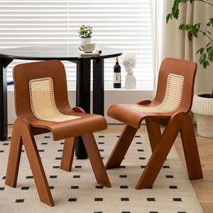 Sedia Minimalista Moderna Ecologica Impermeabile in Pelle Durevole con Schienale in Legno Massello e Seduta in Memory Foam per Hotel e Soggiorno - Product Image 1