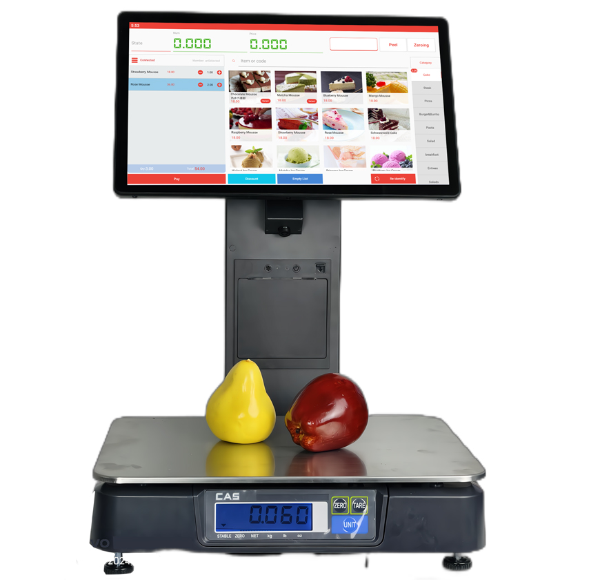 Супермаркет POS смарт-сенсорные весы для взвешивания с распознаванием AI штрих-кодом/термопринтер ПК/Android программное обеспечение