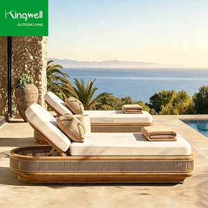 Chaise longue de piscine vintage de luxe, durable, écologique, résistante aux UV, en teck massif, réglable - Product Image 1