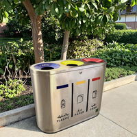 Poubelle extérieure commerciale en acier inoxydable, grande, à 3 compartiments, pour tri des déchets et recyclage, pour usage public
