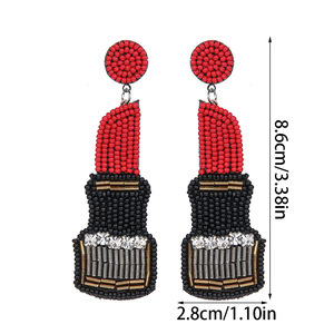 2025 nouveau bohème créatif rouge à lèvres riz perle boucles d'oreilles tissé à la main bijoux boucles d'oreilles saint valentin cadeau prêt à expédier - Product Image 5