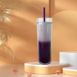 Modello doppio strato di plastica sensibile alla temperatura gradiente di colore che cambia tazza con paglia