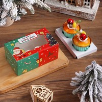 Boîte à friandises vide en carton rouge et vert pour Noël avec fenêtre, pour cupcakes, vente en gros, directement de l'usine, approvisionnement en vrac