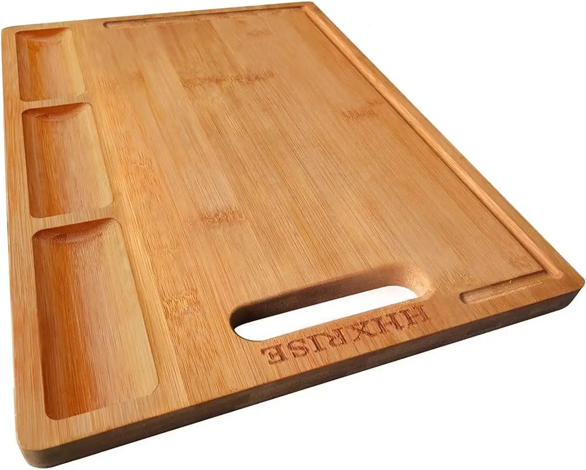 Diseño de pulido de madera de bambú más vendido de alta calidad Diseño de mango de talla lateral tabla de cortar de bambú grande
