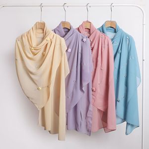 Nouvelle perle <span class=keywords><strong>en</strong></span> <span class=keywords><strong>mousseline</strong></span> <span class=keywords><strong>de</strong></span> <span class=keywords><strong>soie</strong></span> étole petite fleur tricotée Design Turbans musulman Hijabs écharpe couleur unie diamants châles léger Foulard - Product Image 3