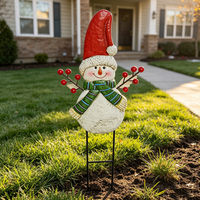 Panneau métallique personnalisé d'hiver, bonhomme de neige avec chapeau haut et écharpe, en fer antirouille pour la décoration extérieure de pelouse et de porche