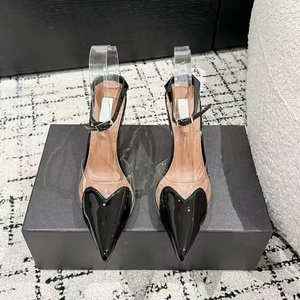 Zapatos de Diseñador de Lujo, Sandalias de Tacón Alto Transparentes de Cuero Genuino con Tacones en Forma de Corazón y Tacones Finos para Mujer - Product Image 3