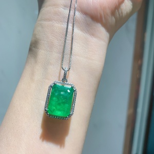 Fashion 9*11mm <b>Emerald</b> Green Zircon Minimalist Necklace <b>Earrings</b> Ring Set Eco-friendly Copper Trendy Jewelry Sets - Product Image 3