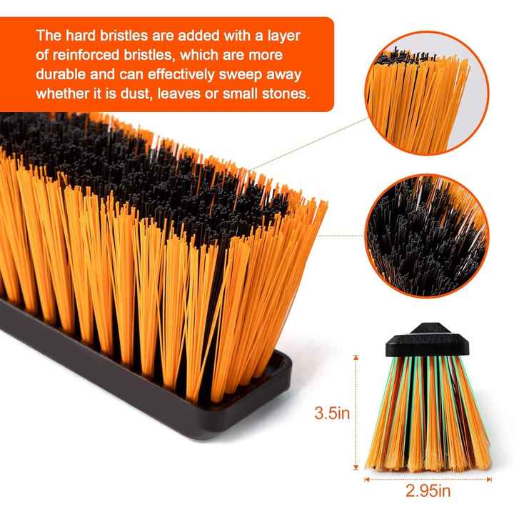CLEANHOME 24\" Push Broom Brush 65\" Orange Long Handle Heavy Duty Stiff Bristles for Indoor Outdoor Concrete Garage Floor