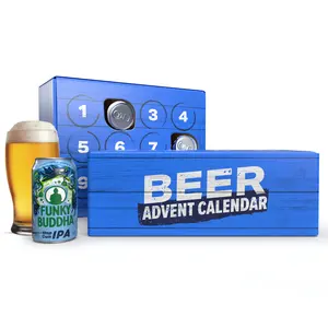 Kotak kemasan hadiah kalender kedatangan bir non-alkohol Natal kosong kustom 24 hari untuk minuman